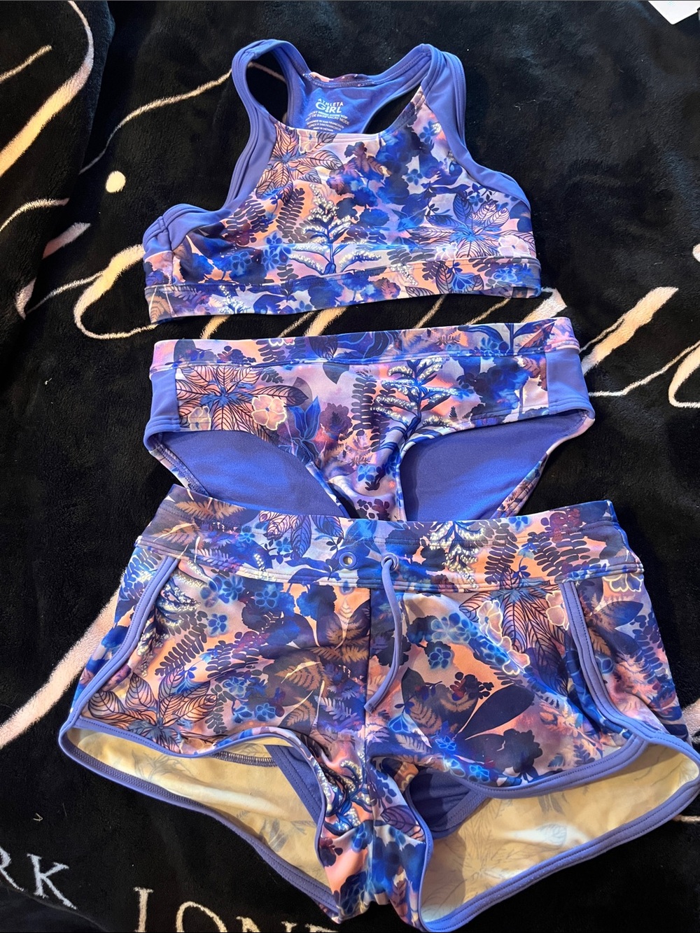 Athleta Girls Blue and Pink Floral 3-Piece Swim Set